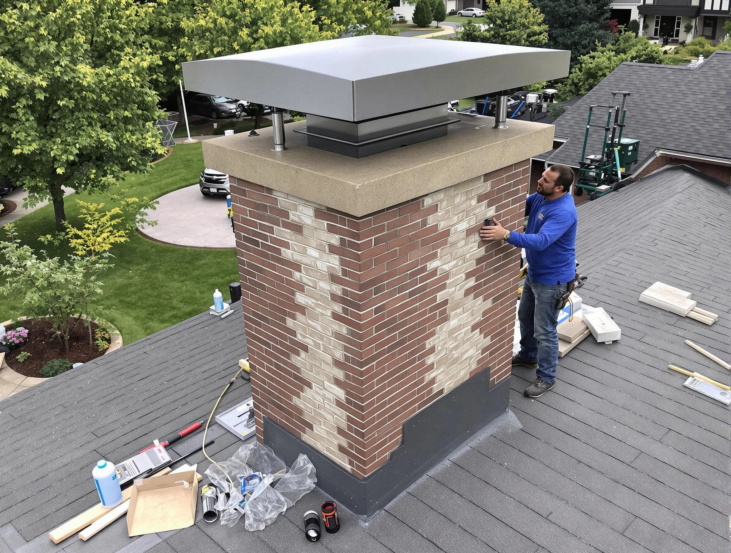 Hooper Chimney Sweep team working on a custom chimney remodel in Hooper, UT