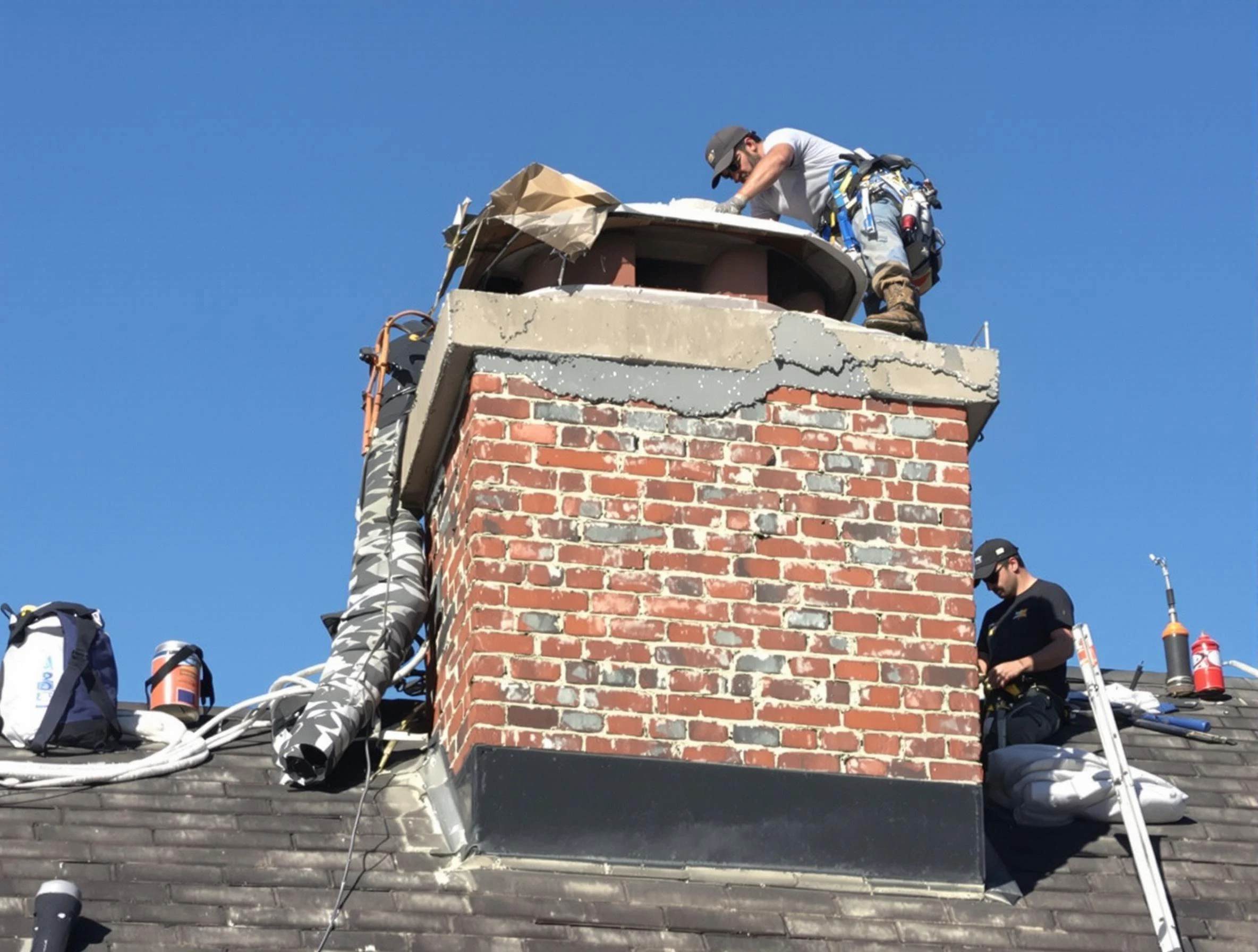 Hooper Chimney Sweep installing a custom chimney crown in Hooper, UT